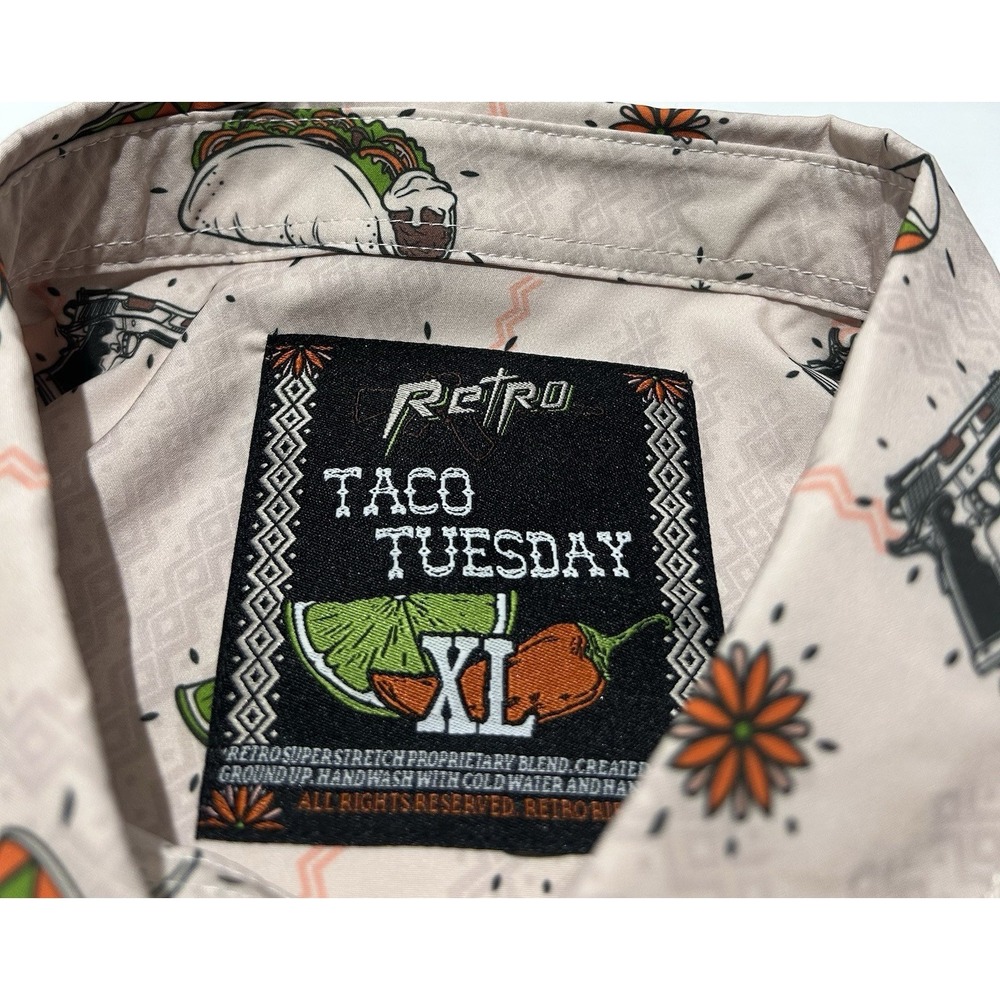 Retro Rifle Taco Tuesday Shirt Mens XL AOP Cactus Hawaiian Casual Button Up - Picture 8 of 8